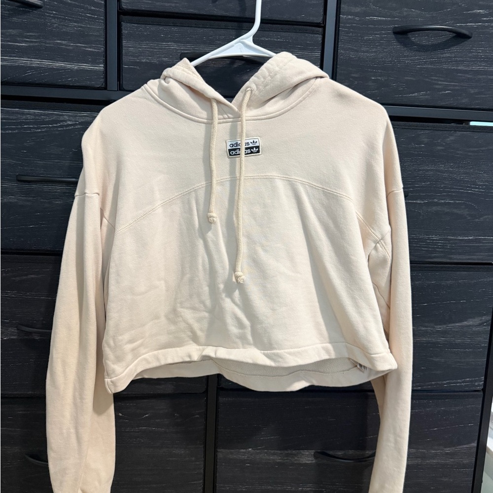 Adidas Beige Cropped Hoodie